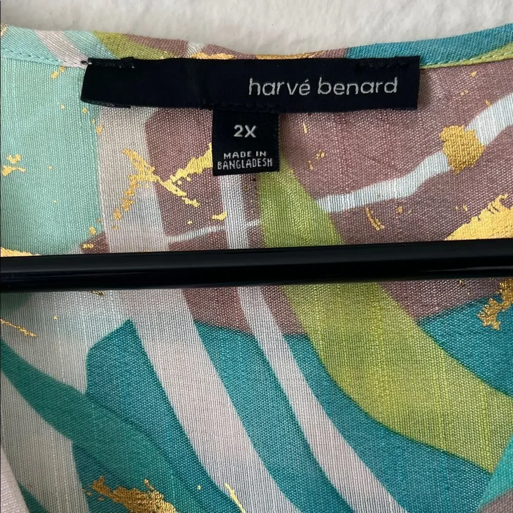 Like New! Harve Bernard Elegant Multicolor Faux Wrap Tie Front Blouse in 2X
